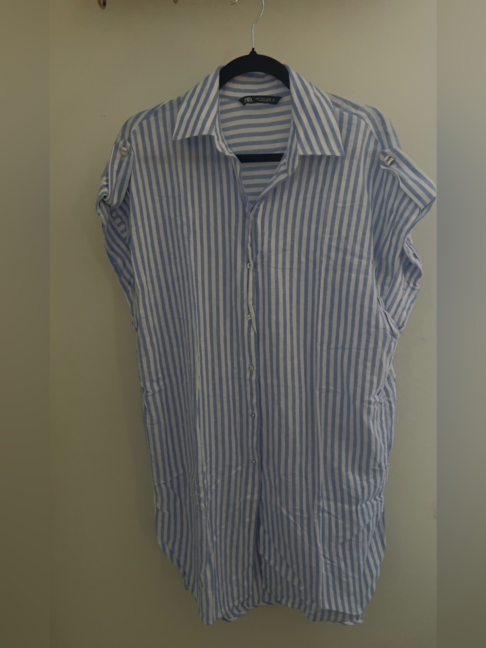 Zara Light Blue & White Vertical Stripe Button-Down Shirt